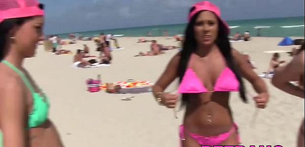  Schoolgirl babes pounded after some fun on the beach